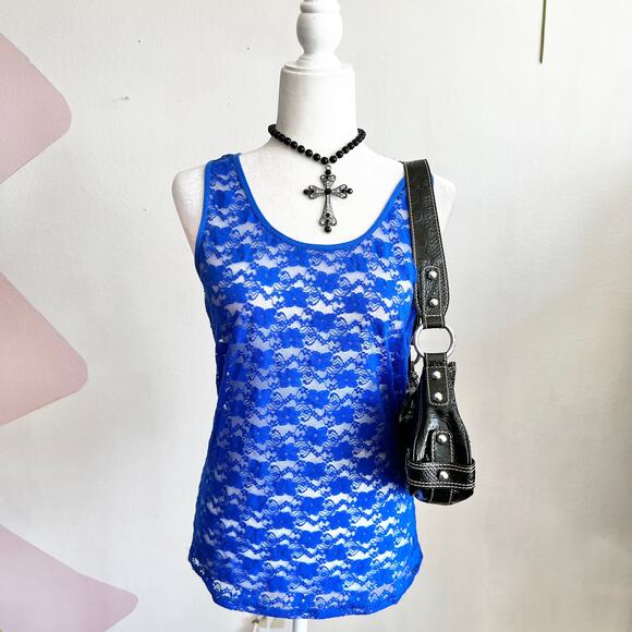 Blue Lace Tank Top, Coquette Soft Girl Balletcore‎ Y2K Romantic Angelcore Large - Picture 1 of 6